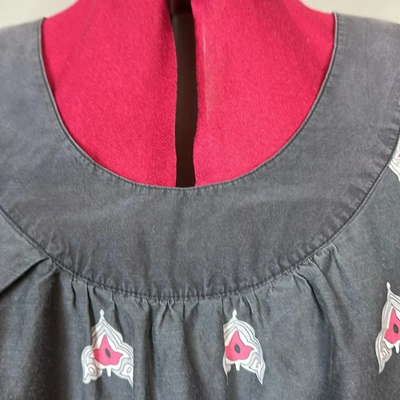 Part 2 silk blend, scoop neck sleeveless blouse, wide collar  band, border print - Picture 3 of 5